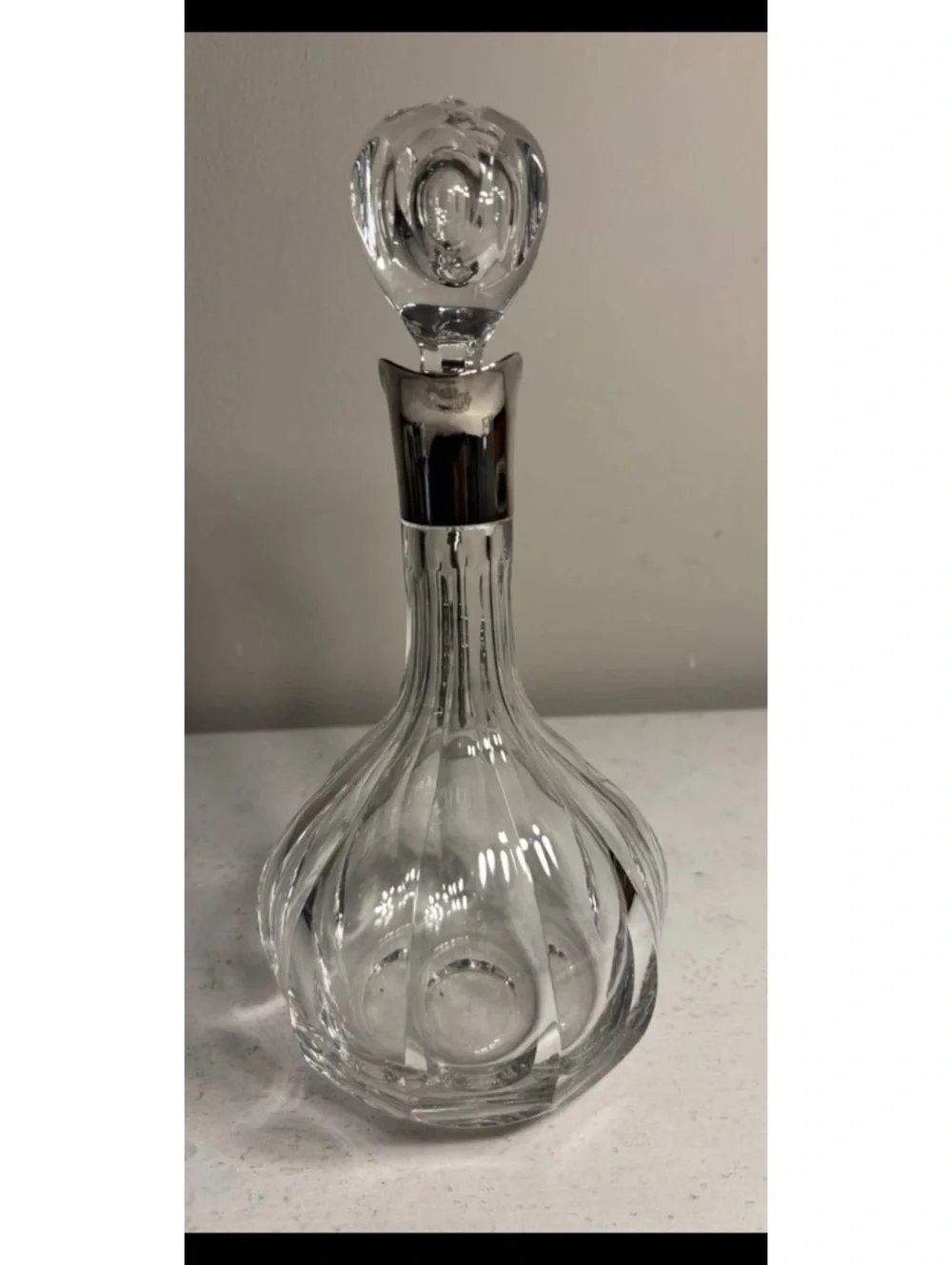 Vintage Crystal Sterling Silver Decanter Grape Cluster Handle